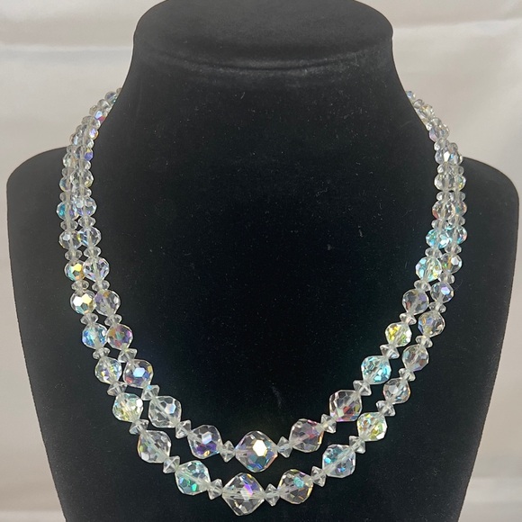 Elegant Vintage Aurora Borealis Double Strand Crystal Bead Necklace - Picture 2 of 8